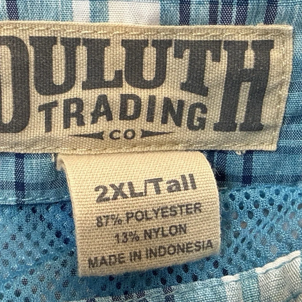 Duluth No FLyzone Fishing Shirt Mens Size 2XL Tall Blue Plaid Vented Long Sleeve